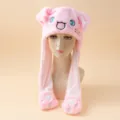Niedlicher Plüsch Tierhut mit beweglichen Ohren, rosa Wintermütze für Damen und Mädchen. - M (56-58cm) / Rosa Katze mit blauen Augen
