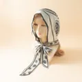 Elegant printed headscarf band long scarf French style chic women cap detail view - M / Black and White