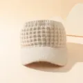 Gorra visera de punto gofrado beige sin parte superior para mujer, gorro cálido de invierno. - M (56-58cm) / Estilo de Rejilla de Punto / Beige