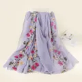 Écharpe châle brodée de fleurs lavande pour femme, élégante légère plage protection soleil. - Gris
