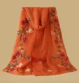 Foulard orange brodé châle fleuri ethnique léger protection solaire plage été accessoire. - Rouge Orangé