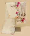 Écharpe florale brodée ethnique, châle blanc crème pour femme, paréo de plage. - Beige