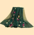 Écharpe brodée de fleurs ethniques vert foncé châle de protection solaire polyvalent pour femmes - Vert Foncé
