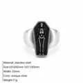 Gothic skeleton coffin ring in stainless steel antique silver finish for punk men jewelry. - US10 / Antique Silver