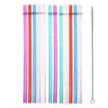 Colorful reusable 31.5cm hard plastic straws set with cleaning brush detail view. - 12 Straws + 1 Brush / 23cm Multicolor Glitter with Loop