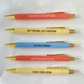 Funny quote metal ballpoint pens set with colorful barrels and gold accents, smooth writing. - SHIT SHOW Theme