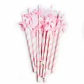 Pink white striped paper straws with sweet bow decoration, perfect for party and birthday events. - Pink Striped Ribbon Bowknot Straw