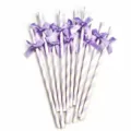 Purple striped paper straws decorated with cute satin bows, ideal for party and birthday decor. - Light Purple Striped Ribbon Bowknot Straw