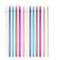 Reusable glitter plastic straws with anti-drop ring and cleaning brush set for drinks - 12 Straws + 1 Brush / 31.5cm Colored Glitter Sticks with Ring