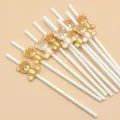 Cute cartoon bear paper straws set for birthday party decorations and festive events. - Bear White Straw Style