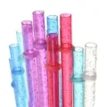 Reusable colorful hard plastic drinking straws with anti-drop ring and glitter design, 31.5cm. - Glitter Multicolor