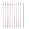 Reusable pink glitter PP plastic straws set with anti-detachment ring and cleaning brush. - 12 Straws + 1 Brush / 23cm Pink Glitter with Loop