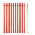Colorful reusable hard plastic drinking straws set with 12 red glitter straws and cleaning brush. - 12 Straws + 1 Brush / 23cm Red Glitter with Loop