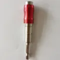 Magnetic screw drill bit holder with red aluminum sleeve, durable hex shank extension. - Red with Silver Rod