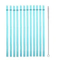 Reusable hard plastic drinking straws set with 12 blue glitter pieces and 1 cleaning brush - 12 Straws + 1 Brush / 23cm Silver Glitter with Ring, Light Green