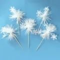 White snowflake tassel cake topper picks, perfect for Christmas party dessert and cold dish. - Snowflake Tassel Pick / White