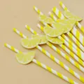 Biodegradable paper straws featuring cute lemon slice decorations for parties and milk tea. - Half Lemon Yellow Striped
