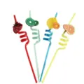 Detailed view of colorful creative fruit PVC drinking straws with cute curly shape design. - Fruit Style