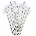 Silver striped paper straws with bows detail shot for party decor and dessert tables. - Silver Striped Straws with Ribbon Bow