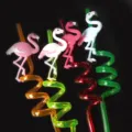 Creative PVC flamingo curly drinking straw detail, colorful plastic fun party drinkware accessory. - Flamingo