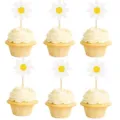 Cute daisy cupcake toppers set, white and yellow floral design for party dessert decor. - White Flower Picks