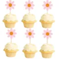 Pink daisy cupcake toppers set, cute floral party picks for birthday cake decoration. - Light Pink Flower Picks