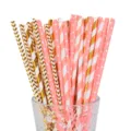 Pink gold foil paper straws set, assorted patterns for party decorations and drinks use. - 100 Pieces/Pack / Pink Combo
