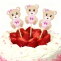 Cute bear cake toppers for birthday party, cute animal theme dessert decor, 3 pcs - Pink Teddy Bear Picks