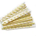 Gold paper straws detail view, biodegradable drinking straws for party decorations and events. - Pack of 100 Pieces / Gold Series Paper Straws