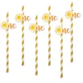 Sun one theme birthday party paper straws decorative 1st birthday cake baking supplies - Sun One Matte Gold Striped Style