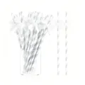 Silver and white striped paper straws with white bow decoration for party dessert table detail. - Silver Striped