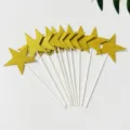 Gold glitter star cake toppers, set of decorative party dessert insert sticks for birthdays. - Star Paper Sticks