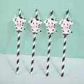 Cute cow paper drinking straws for party decorations black and white striped 4pcs pack - Striped Cow Straw