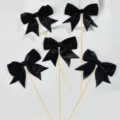 Black satin bow cake toppers set for baking party and dessert decoration supplies - Black
