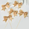 Gold satin ribbon bow cake toppers set, elegant dessert decorations for birthday party and wedding. - Champagne