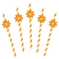 Party paper straws with orange flower decorations, perfect for birthdays and baking events. - Small Orange Flower and Orange Striped Style