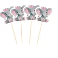Cute elephant cake toppers set, watercolor pink bow baby animal dessert picks for party. - Elephant Sign / Pink