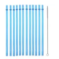 Set de 12 pajitas reutilizables de plástico duro azul con cepillo de limpieza - 6 pajitas + 1 cepillo / 23 cm purpurina plateada con anillo, azul oscuro