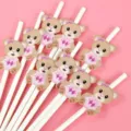 Cute cartoon bear paper straws set, perfect for birthday party decorations and events. - Pink Bear White Straw