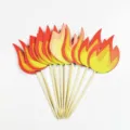 Fire flame cake toppers with wooden sticks, perfect for firefighter theme party decorations. - Flame Pick (Price per Piece)