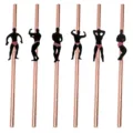 Bachelorette party paper straws with glitter brief muscle man silhouette decor for hen night. - 18 Pcs/Pack / Rose Gold Solid Little Black Man