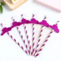 Party decorative paper straws with purple glitter cloud hats, perfect for drinks and events. - Dark Purple Striped Top Hat