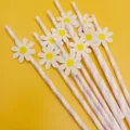 Pink striped paper drinking straws with cute daisy flower decorations for party events. - Small Flowers & Light Purple Striped Straws