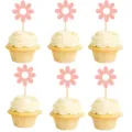 Pink daisy cupcake toppers detail view, cute floral party decorations for bakery and birthday. - Dusty Pink Flower Picks