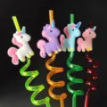 Colorful plastic crazy loop drinking straws with cute silicone unicorn charms for kids party. - Unicorn