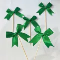 Green ribbon bow cake toppers set for birthday party baking dessert decoration supplies - Verdant