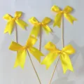Yellow swallowtail ribbon bow cake toppers decorative picks for baking party dessert decoration. - Yellow