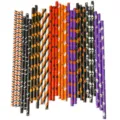 Halloween disposable paper straws, biodegradable eco-friendly party supplies with spooky designs. - 100 Pcs/Pack / Mixed Halloween Paper Straws