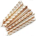 Detail shot of assorted rose gold and white decorative paper straws for party supplies. - Pack of 25 / Rose Gold