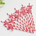 Red and white checkered bow paper straws, creative party drink and dessert decor. - Plaid Bow Red Striped Straws